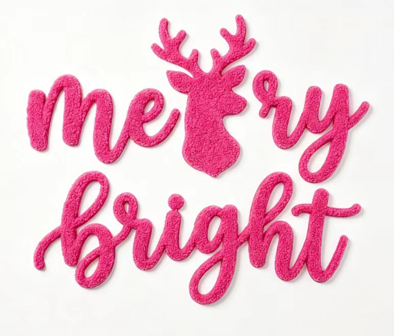 Christmas Iron on Patches Merry Bright Design Large Sequin Chenille Bow Embroidery Applique for Holiday Clothing