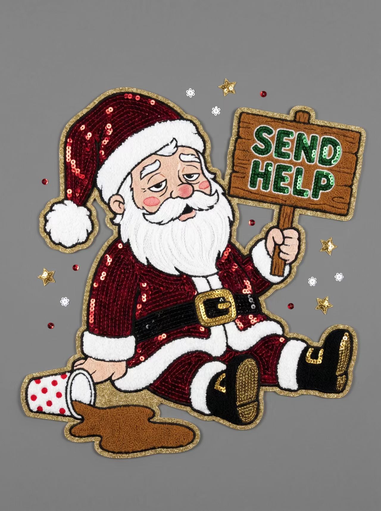 Christmas Iron on Patches Candy Cane Design Large Sequin Chenille Bow Embroidery Applique Custom Wholesale for Holiday Clothing