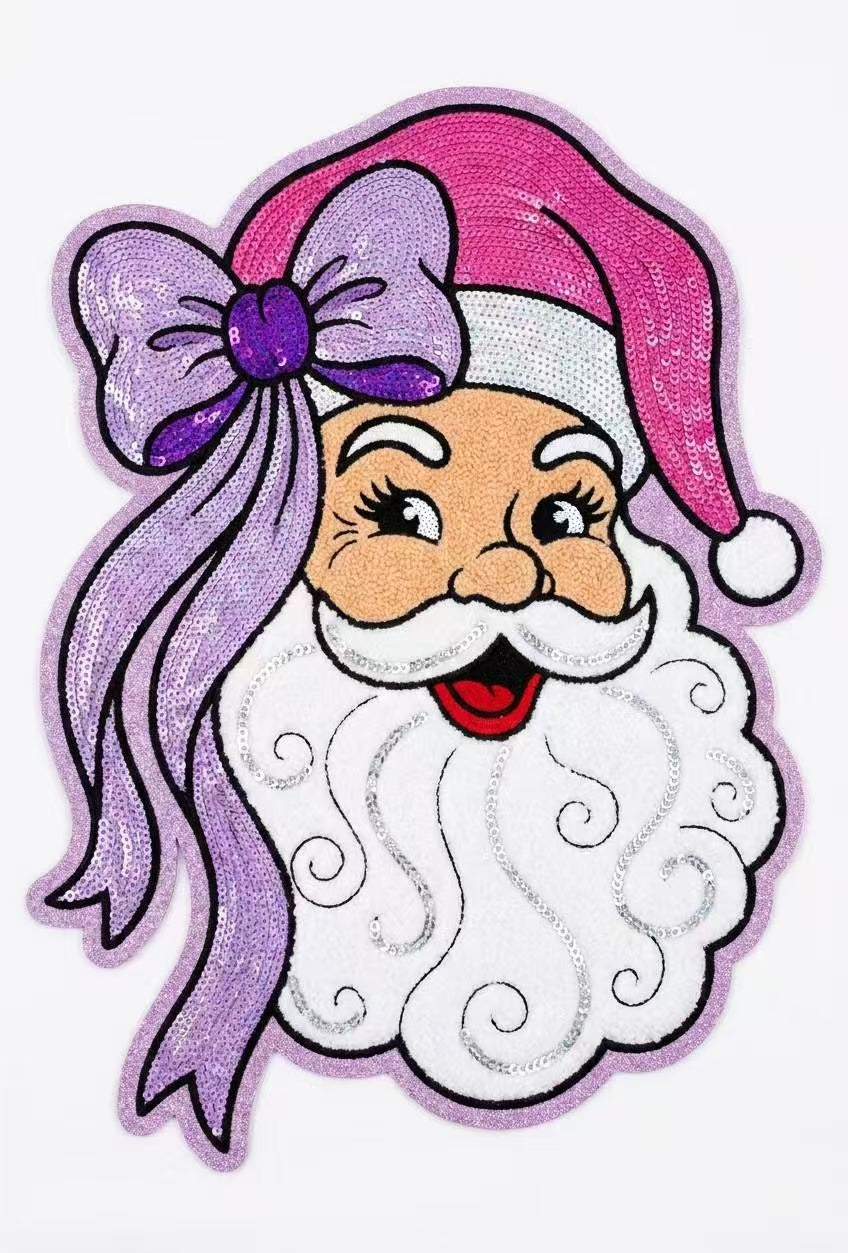 Christmas Iron on Patches Candy Cane Design Large Sequin Chenille Bow Embroidery Applique Custom Wholesale for Holiday Clothing