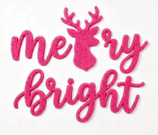 Christmas Iron on Patches Merry Bright Design Large Sequin Chenille Bow Embroidery Applique for Holiday Clothing