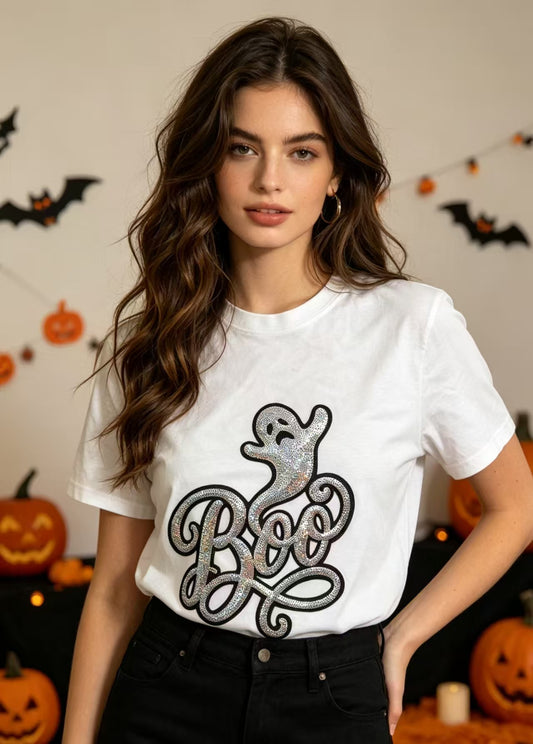 Chenille Christmas Ghost Patch • Holiday Ghost with Coffee & Gingerbread • Large Iron On Applique • Cute Christmas Sweatshirt Patch • DIY